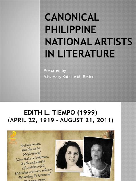 Canonical philippine national artists in literature .